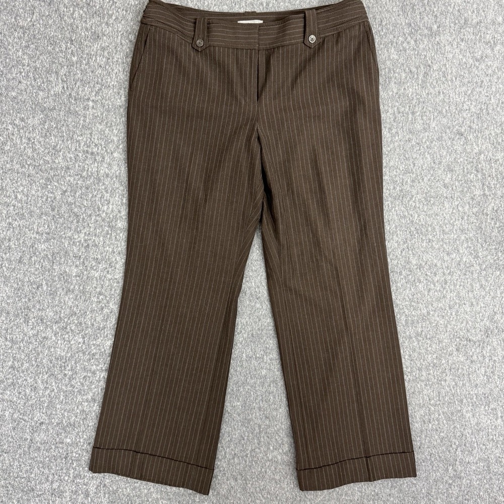 Ann Taylor Petite Pants 12P Brown Pinstripe Cuffed Cropped Trousers Office Core